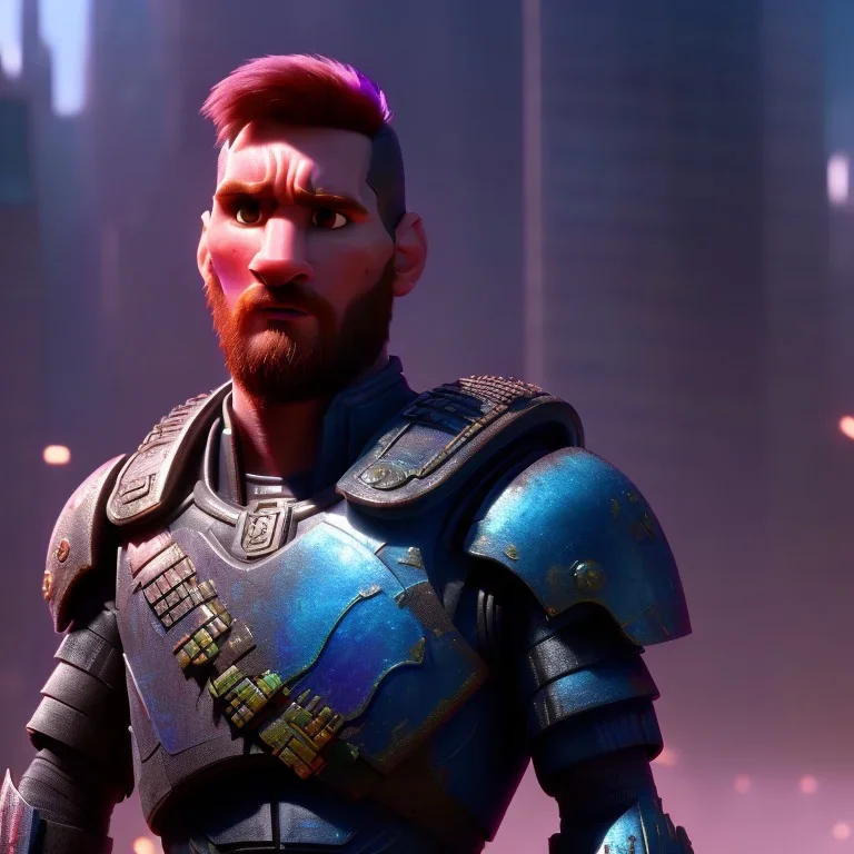 portrait post-apocalypse cyborgs perfect face lionel messi in a cyberpunk city, sci-fi fantasy style, volumetric lighting, particales,highly detailed,cinamatic, deep colours,