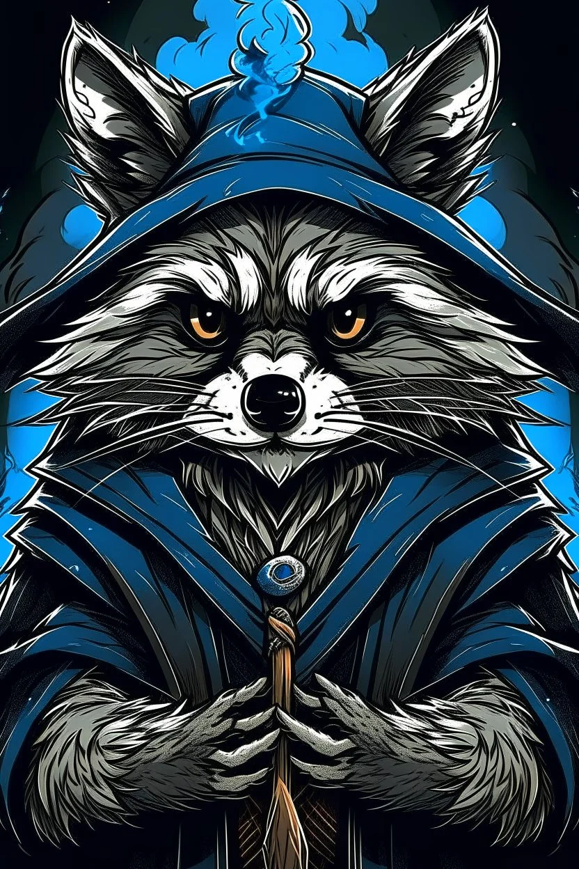 evil, Raccoon wizard, in anime portrait art style