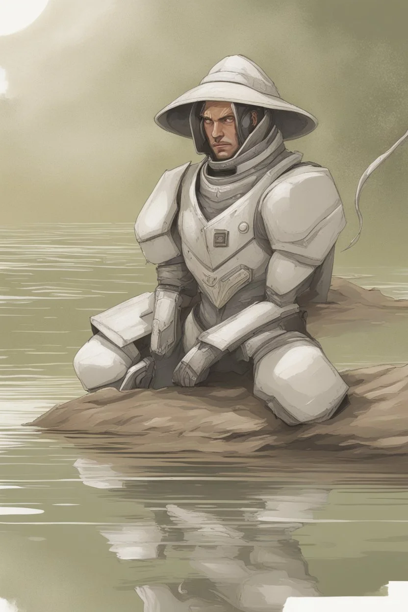 [Herbert's Dune] A man in scifi outfit around a pond