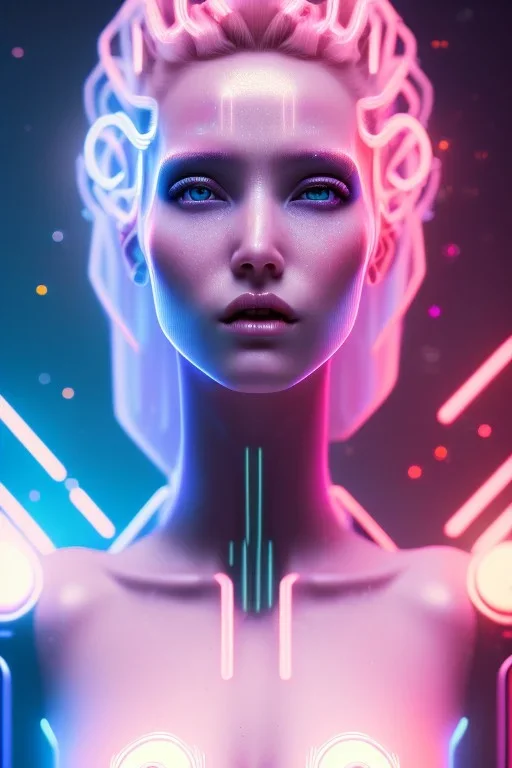 cyberpunk, head, women, portrai, tron sketch of a girl on lined paperA beautiful one nude body of a make up smiling woman blond long hair, alone, high key lighting, volumetric light high details with white stripes and blue eye, smiling with plump pink lips, flowers around, unreal engine petit prince belle fine, profil de trois quart, grand front cosmique, peau bleu cristalline, yeux bleu, perle sur le front long cheveux blond et rose etoilé, cristaux sur le corps, collier de grande princesse, l