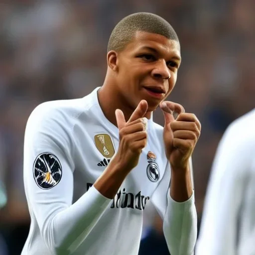 kylian mbappe with real madrid shirt