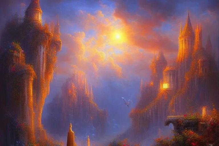 long stairway to heaven, atmospheric, mystical, beautiful colours, romanticism, fantasy, Neo-Impressionism