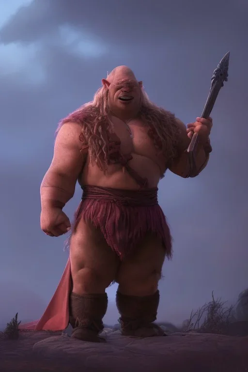 Full body photography of ethereal ANGRY ORC , Fire theme art, Dark moody night atmosphere, by Michelangelo, 8K, high body details, anatomically perfect body, oak tree roots, purple, red, armed with guns ,