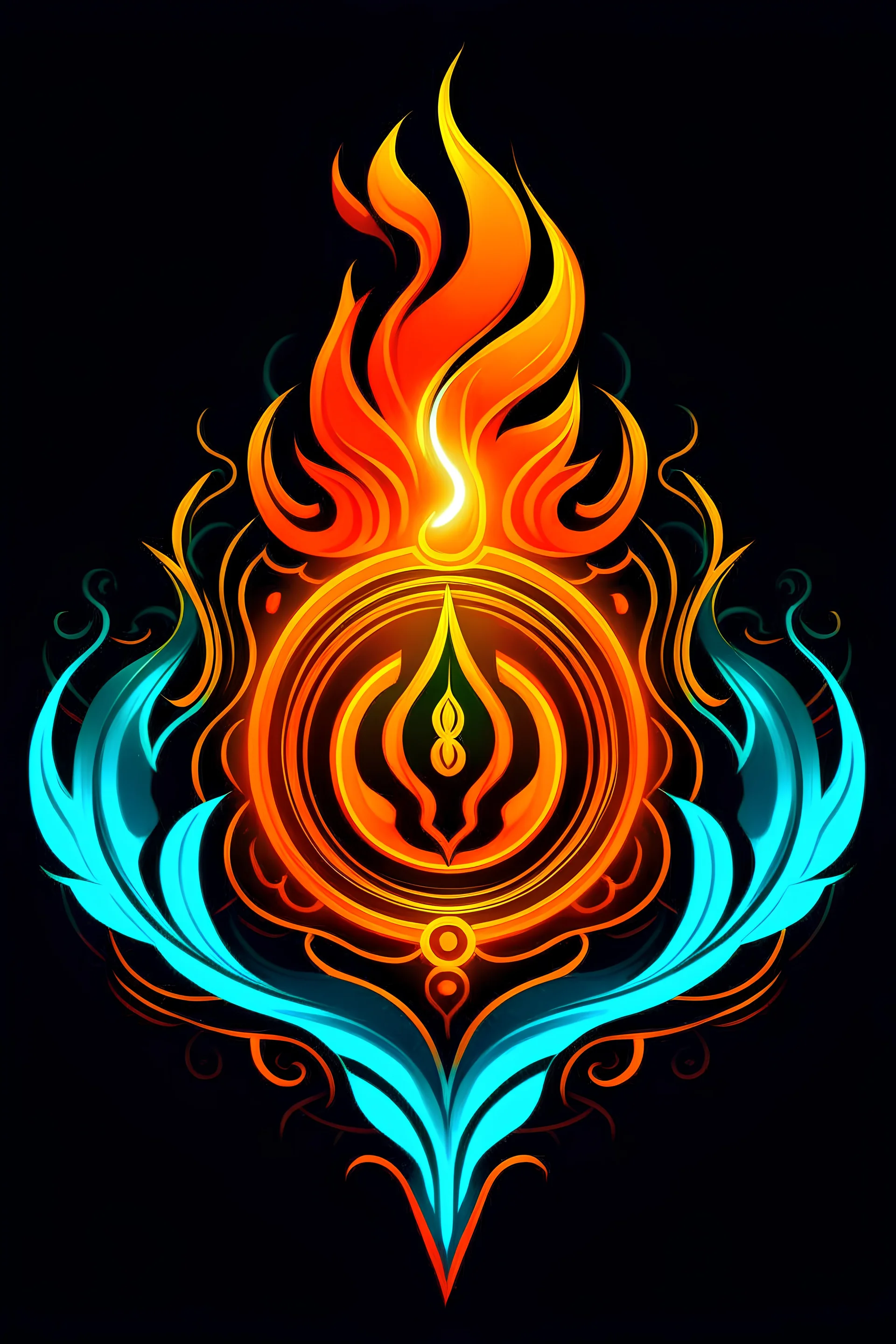 The Trishul (trident) symbol of Shiva, but inverted with a fiery glow around the prongs. Design Style: Classic with a twist, bold colors.