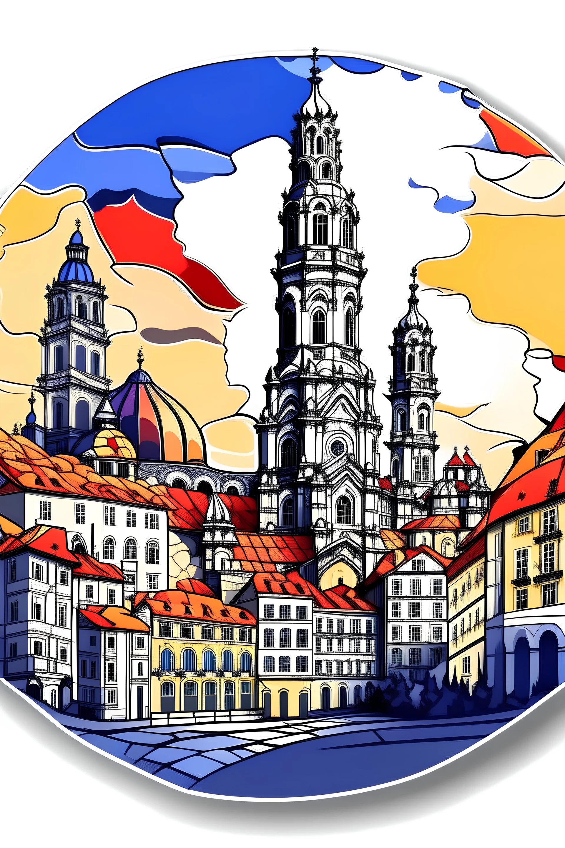 generate a colorful sticker of santiago de compostela