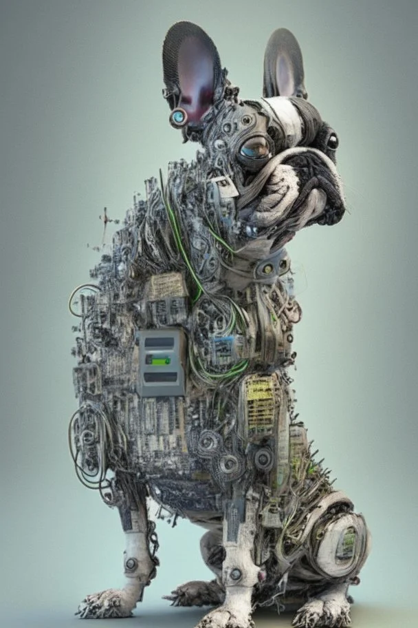 French Bulldog made out of electronic junk