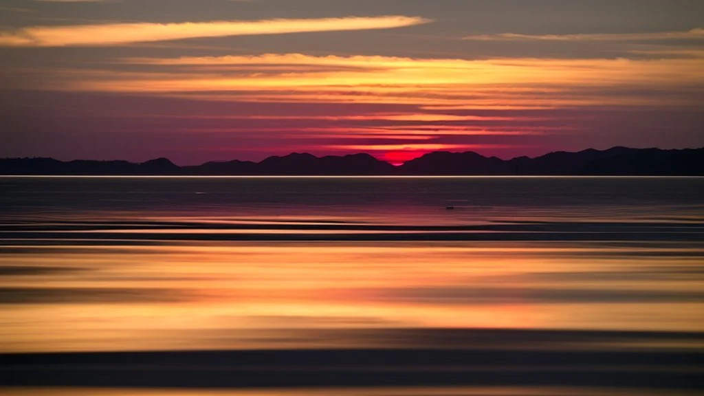 sunset over the light rippling waters of the bay