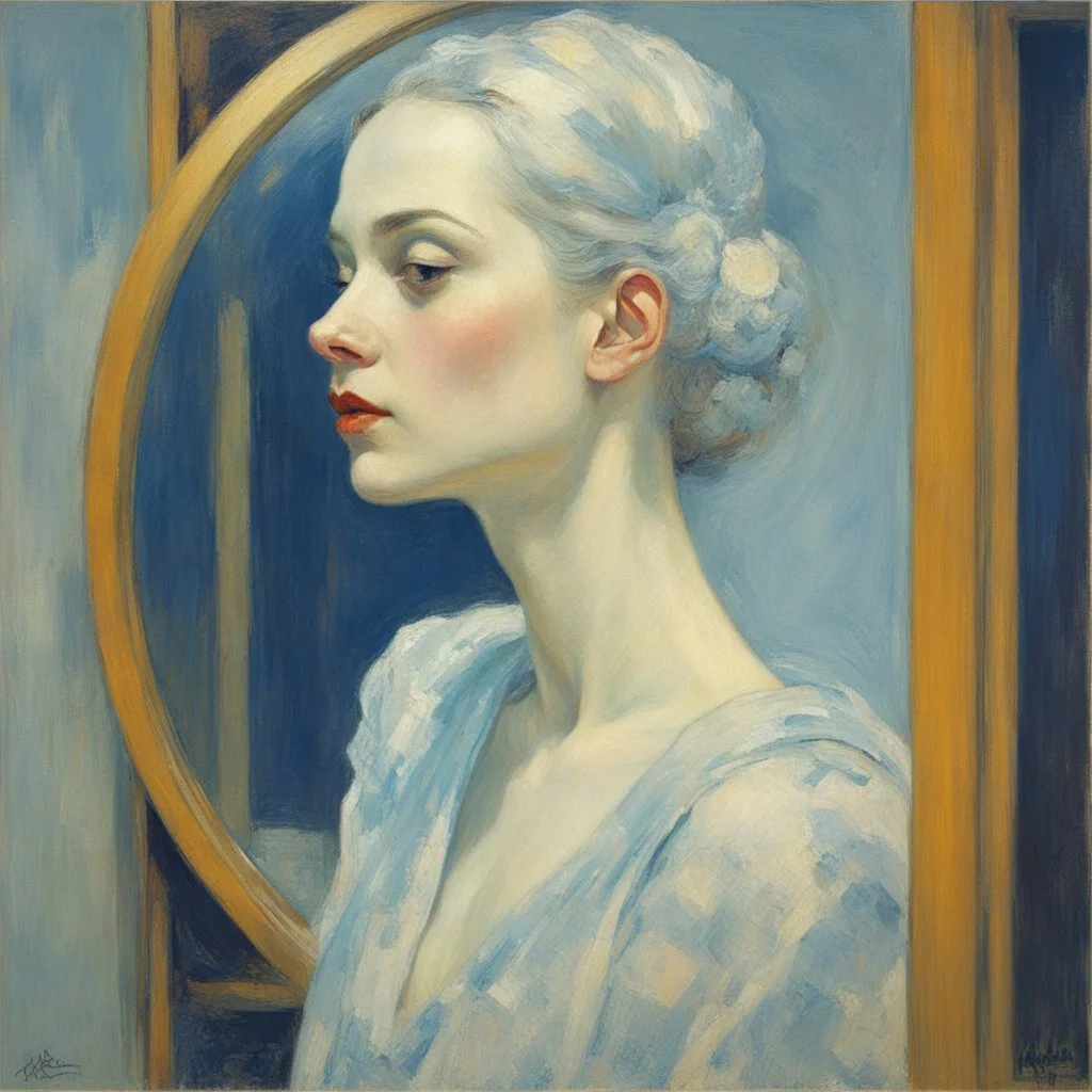 [art by Kupka] the reflection in the mirror in not her