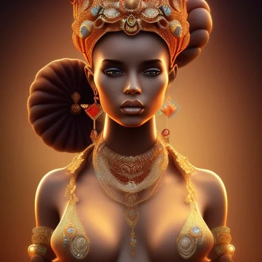 female genie with skin made of stone and covered in jewels, in the style of midjourney