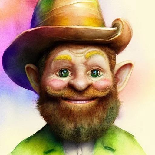 watercolor style, Leprechaun walking on a rainbow, style of Jean-Baptiste Monge fantasy high detail crisp quality