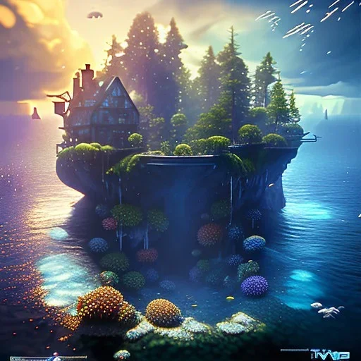 The Isometric Glass Tall Box Mini Model Little Real Island Mixed Water Fall Under Ocean Sunshine Summer Background Blue Sea, The Last Of Us / Avatar, Octane Render / ZBrush, Cinematic, IMAX Film, Nikon D750, 16K, Autostereoscopy, Anthropomorphic, Golden Ratio, Geometry, Symmetric, Depth Of Field, Highly Detailed, Ultra Realistic, Beautiful Lighting, Halfrear Lighting, Soft Light, Candoluminescence, Cast Shadow, Reflective, Glow, Translucent, Normal Map, Carbonated --testp