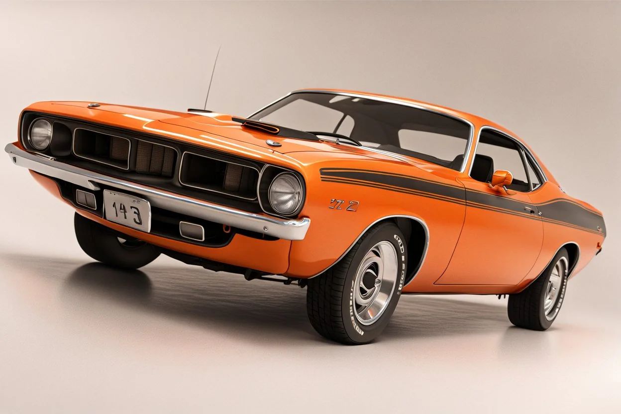 Fotorealistisch 1973 Plymouth Barracuda brandneu orange Frontansicht