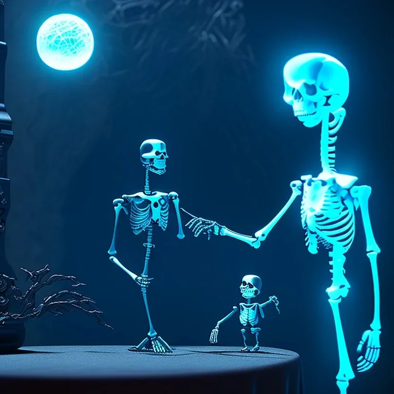 The Grim Reaper and the Skeleton in Tron world, discussing the future of the universe, art by Magritte and Pixar