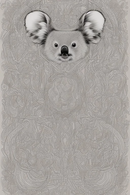 A delightful coloring page design showcasing an adorable baby koala in a charmingly naive art style. The artist has skillfully created a whimsical scene with minimal details and a focus on bold, thick black outlines. The endearing fox, prominently positioned in the center, is the highlight of this illustration. The all-white background beautifully complements the simplistic design, allowing young artists to unleash their creativity. As the baby fox takes center stage, a subtle hint of its