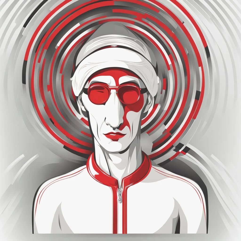 Vector illustration man with 50 centimeter long nose, white, red and black color, 3/4