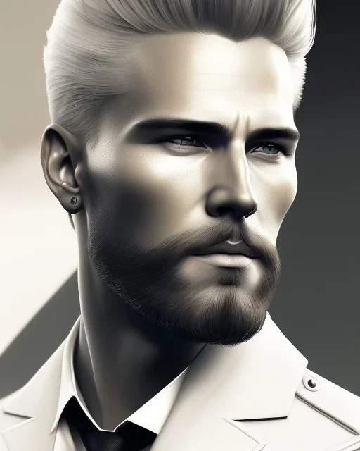 Handsome white human male, with a trimmed but uneven beard, piercing eyes with slick blonde hair, full-scale head and shoulders portrait, concept art portrait by Greg Rutkowski, Artgerm, WLOP, Alphonse Mucha dynamic lighting hyperdetailed intricately detailed Splash art trending on Artstation triadic colors Unreal Engine 5 volumetric lighting Splash art fantasy