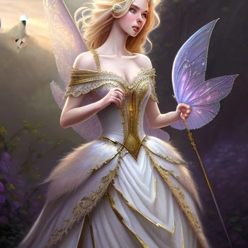 fairy princess, highly detailed, d & d, silk dress, fantasy, happy, smilling, enlighted, blond hair, illustration highly detailed, digital painting, trending on artstation, concept art, sharp focus, art by artgerm and greg rutkowski and magali villeneuve