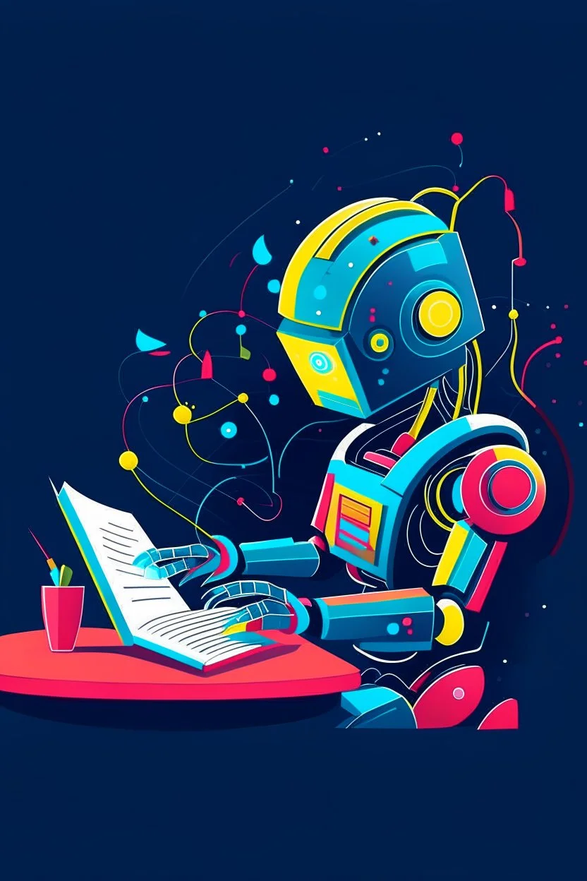 generate a full color front cover simplistic illustration representation of Ai bot writing a book