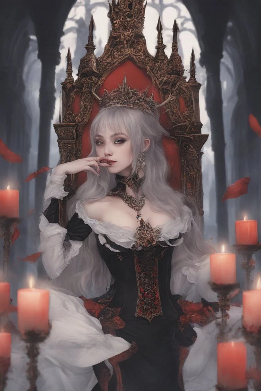 Vampire queen's wedding, in a dark castle, firelight, candles