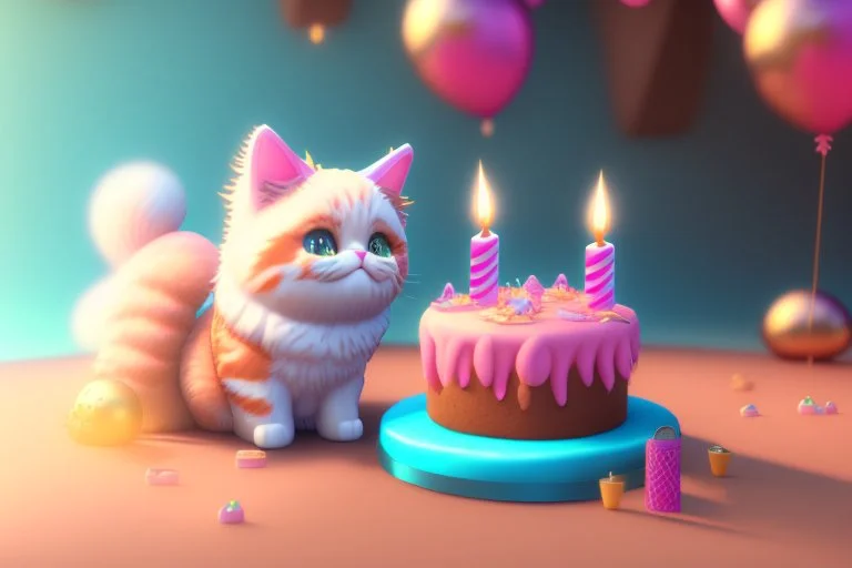 cute fluffy chibi cat birthday cake in sunshine Weight:1 detailed matte painting, deep color, fantastical, intricate detail, splash screen, complementary colors, fantasy concept art, 8k resolution trending on Artstation Unreal Engine 5 Weight:0.9