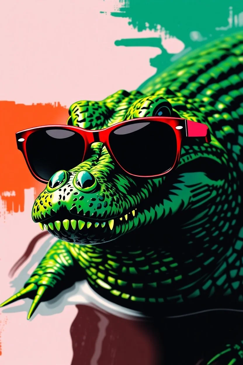 100 crocodile with sunglasses in the style of warhol