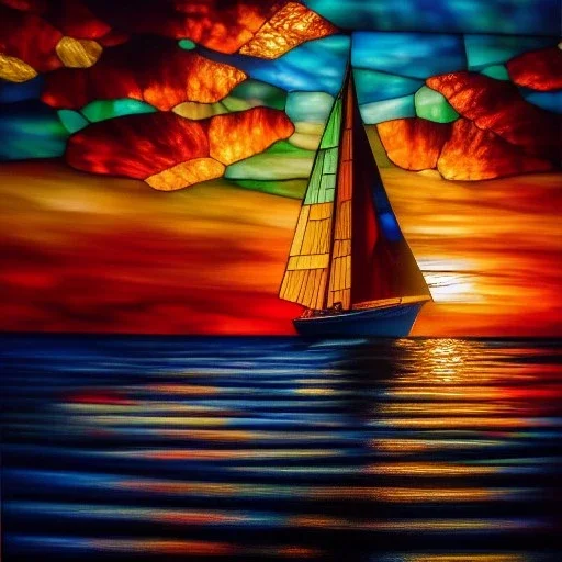 Ultra detailed fullbody Portrait in oil on canvas of Stained Glass Sailboat ,intense stare,extremely detailed digital painting, extremely detailed face,crystal clear Big eyes, mystical colors ,perfectly centered image, perfect composition, rim light, beautiful lighting,masterpiece,8k, stunning scene, raytracing, anatomically correct, in the style of robert e howard and Ken Kelley and Ohrai Noriyoshi and Simon Bisley and tomzj1