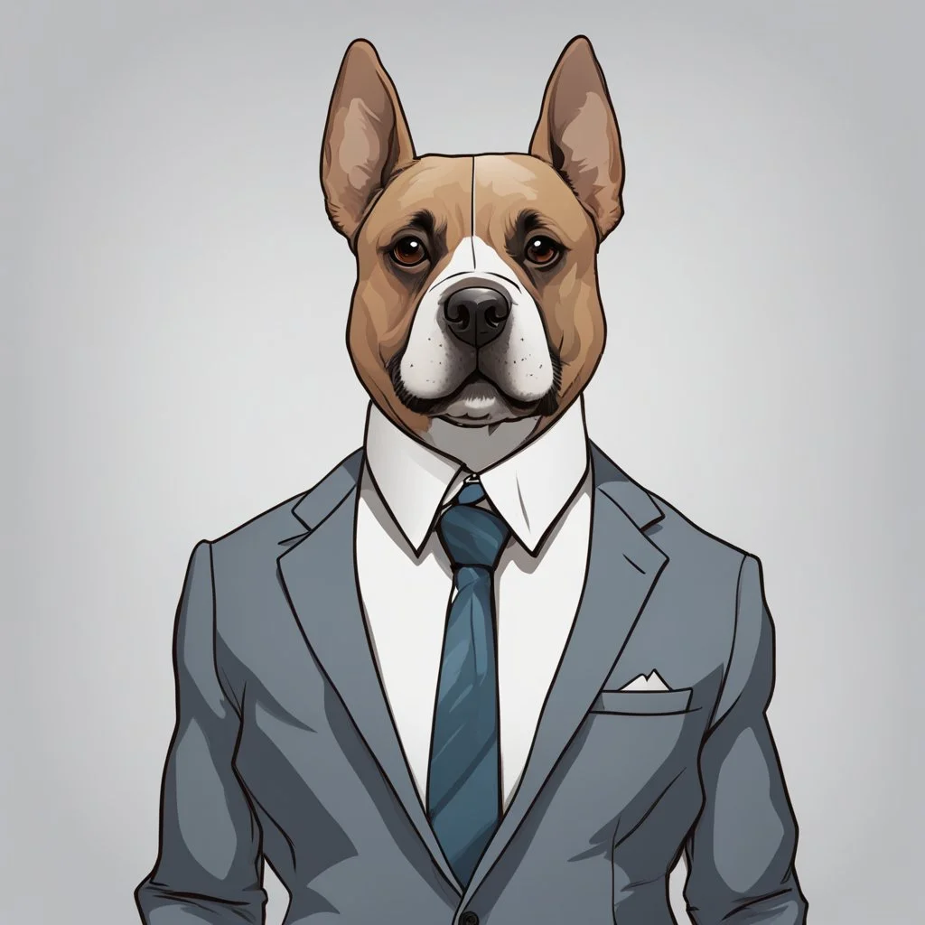 make one realistic business dog that are made of shapes and have a suit on