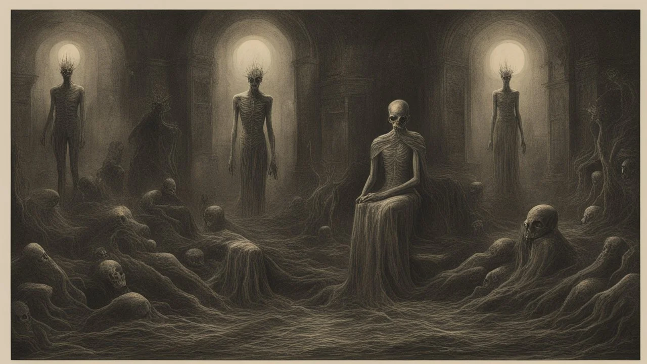 The eerie image exudes an aura of mystery and horror. It features a cryptic symbol centered around the concept of "The Hidden World Government." Dark, shadowy colors permeate the image, creating a stark contrast between light and darkness, evoking spine-chilling suspense. Carefully drawn details reveal hidden hands that draw attention, hinting at secrecy and the unseen forces that control the world. The ominous, darkened sky and an atmosphere tainted with mystery intensify the sense of horror a