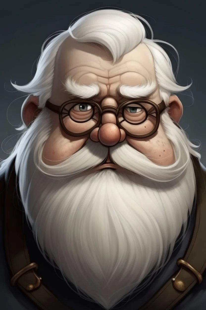 ugly fat dwarf with glasses with white hair