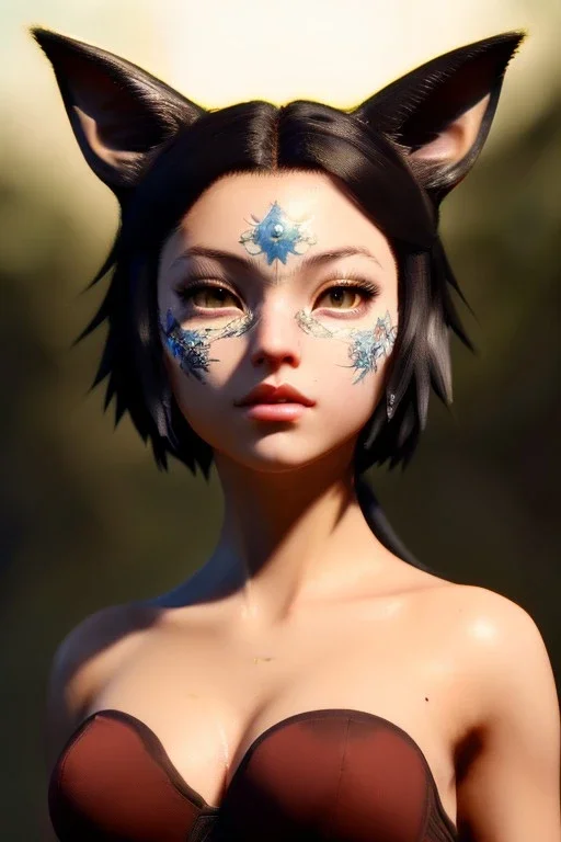 Miqo'te character, physically fit, facepaint, waist up portrait, intricate, oil on canvas, masterpiece, expert, insanely detailed, 4k resolution, retroanime style, cute big circular reflective eyes, cinematic smooth, intricate detail , soft smooth lighting, soft pastel colors, painted Renaissance style