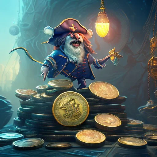 dynamic lighting, Intricately detailed, Splash screen art, deep color, Unreal Engine, volumetric lighting, silver coins, pile of coins, pirate treasure, stacked coins,