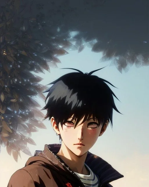 Detailed young anime boy crying, intricate details, full body portrait, keep head in frame, slight, black Japanese motif, concept art, highly detailed, digital painting, concept art, sharp focus, illustration, art by Yoji Shinkawa, WLOP and greg rutkowski and alphonse mucha and artgerm and yanjun Chen and Junji ito and Makoto Shinkai, HDR, octane render