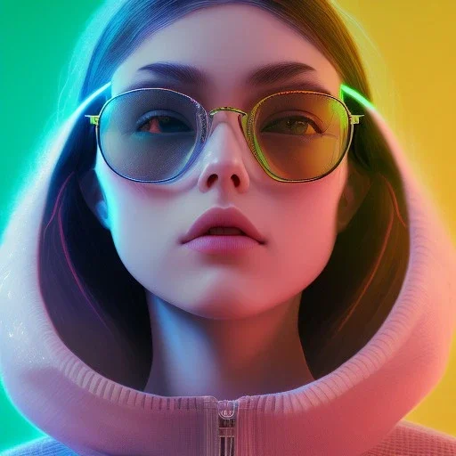 isometric clean art of super cute nerd girl wearing shades, neon lighting, soft lighting, hard shadows, soft pastel gradients, high definition, 3d icon clay render, blender 3d, studio lighting, god rays, octane render, unreal engine 5