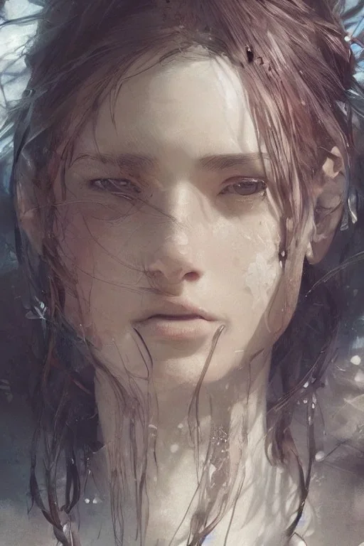 a female portrait, upclose, clear, majestic, flow, illustration, concept art, by Greg Rutkowski, Sung Choi, Mitchell Mohrhauser, Maciej Kuciara, Johnson Ting