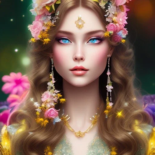 bright fairy, beautiful portrait,long hair, flowers