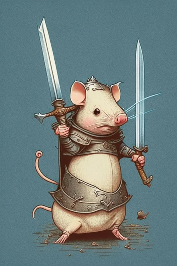 Design of a mouse holding a sword riding on a pig