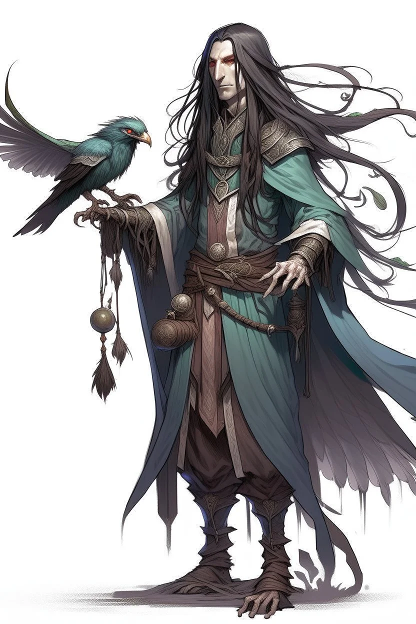 dnd humanoid bird with long hair warlock