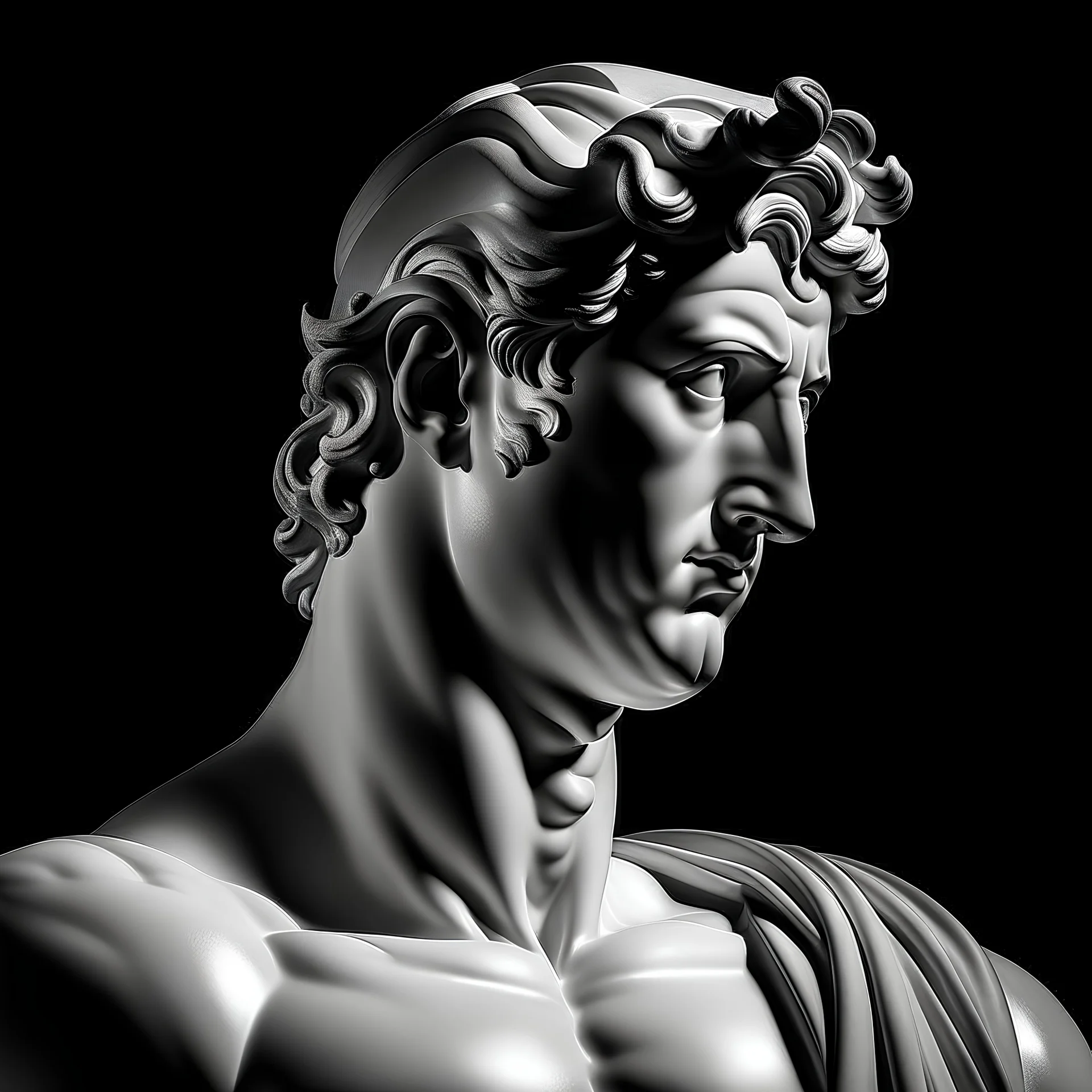 statue Apollo Perfect proportion muscle stately, 正臉,線條,黑白簡約,頭像