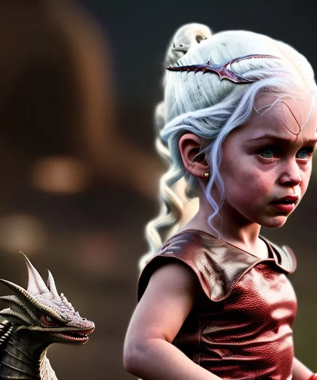 Daenerys Targaryen toddler, full body, dramatic lighting, angry, hyper realistic,