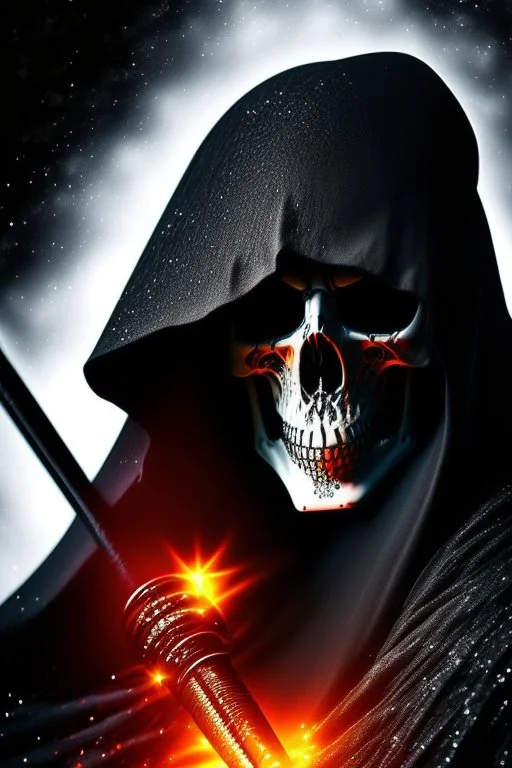 ultra high image quality, Grim Reaper Close-up of an set against AMOLED-worthy pure black backdrop, fantasy art style infused with filter, tailored for vertical wallpaper, exclusive design with no duplicates, radiating beauty suitable for a PC screen image, vivid colors, ultra fine, digital painting.