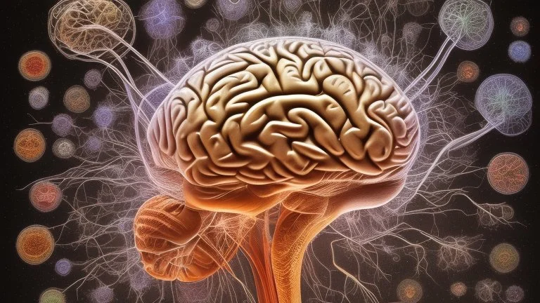 "The image represents microscopic details of the human brain, displaying intricate nerve structures and neural transmissions. The picturesque image reflects the complexity and beauty of neural structures in the brain, indicating recent advancements in the field of neuroscience and the significant discoveries it represents."