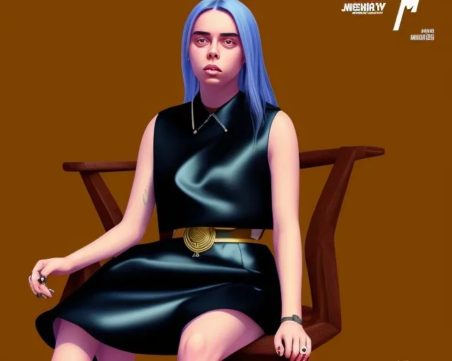 Billie Eilish, sitting on a chair, Black Short Dress, high detail, realistic