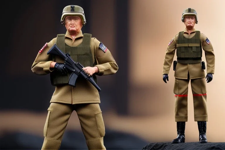 G.I. Joe toy doll soldier nylon Donald Trump, gun,boots, helmet, trump face details