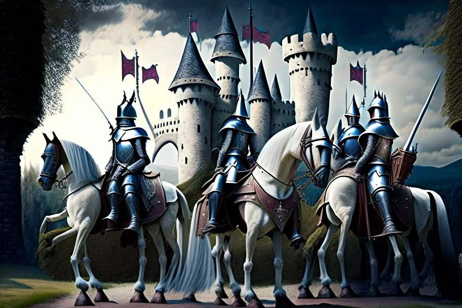 mounted knights in front of the wizard castle