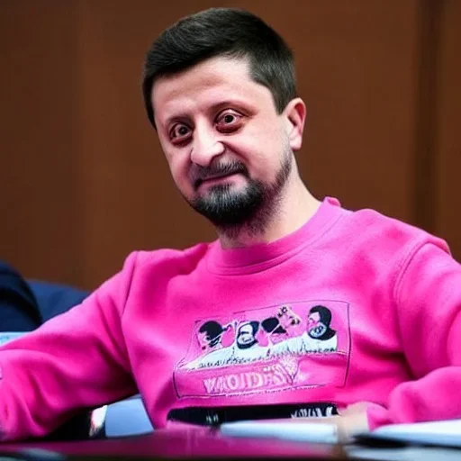 Volodymyr Zelensky WITH A BEARD wearing PINK SWEATSHIRT