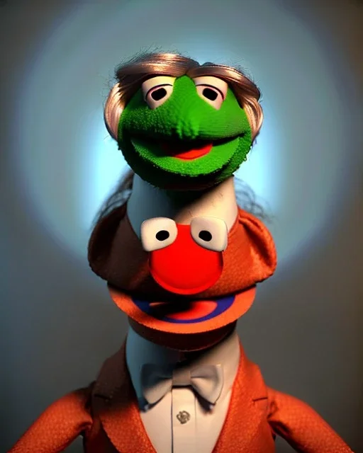 Waist up Portrait, Donald trump muppet, Sesame Street style, retro style, photo studio, unreal engine 5, god lights, ray tracing, RTX, lumen lighting, ultra detail, volumetric lighting, 3d.