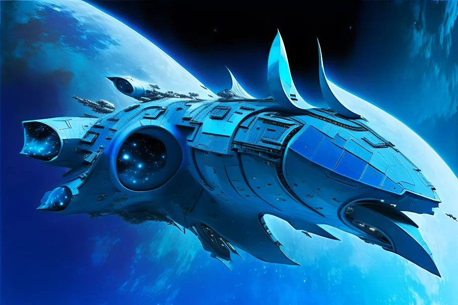 Blue Spaceship, Over Planet, Modern Spaceship, Angular,