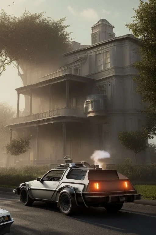 back to the future 1980´s,car, houses, trees, city,