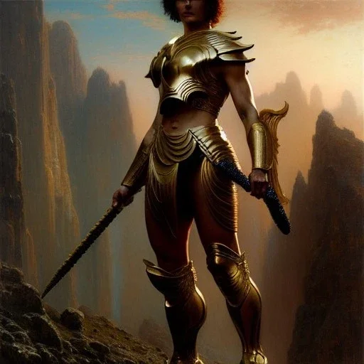 Drawing of 'Female Spartan Warrior'minimal bronze armor,by gaston bussiere, greg rutkowski, yoji shinkawa, yoshitaka amano, tsutomu nihei, donato giancola, tim hildebrandt,oil on canvas, cinematic composition, extreme detail,fit full head inside picture,16k