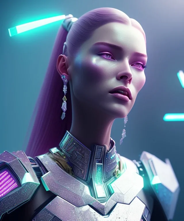 A portrait of a crystalised queen, atmospheric, realistic, cyberpunk, cinematic lighting, octane render.